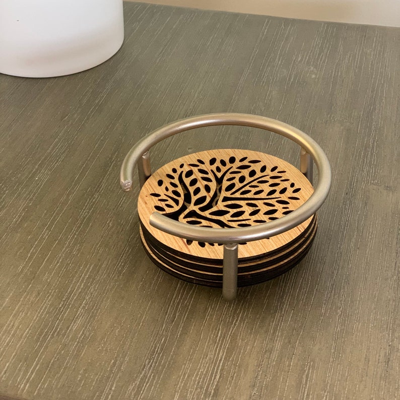 Laser Cut Wood Tree /& Leaf Nature Drink Coasters