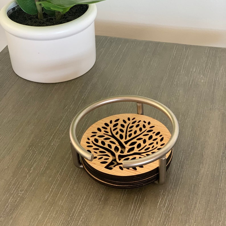 Laser Cut Wood Tree /& Leaf Nature Drink Coasters