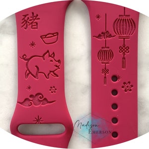 Asian Chinese Vietnamese Pig Zodiac Sign Engraved Series Watch Band Series Silicone  38 40 41 42 44 45 46 49 mm