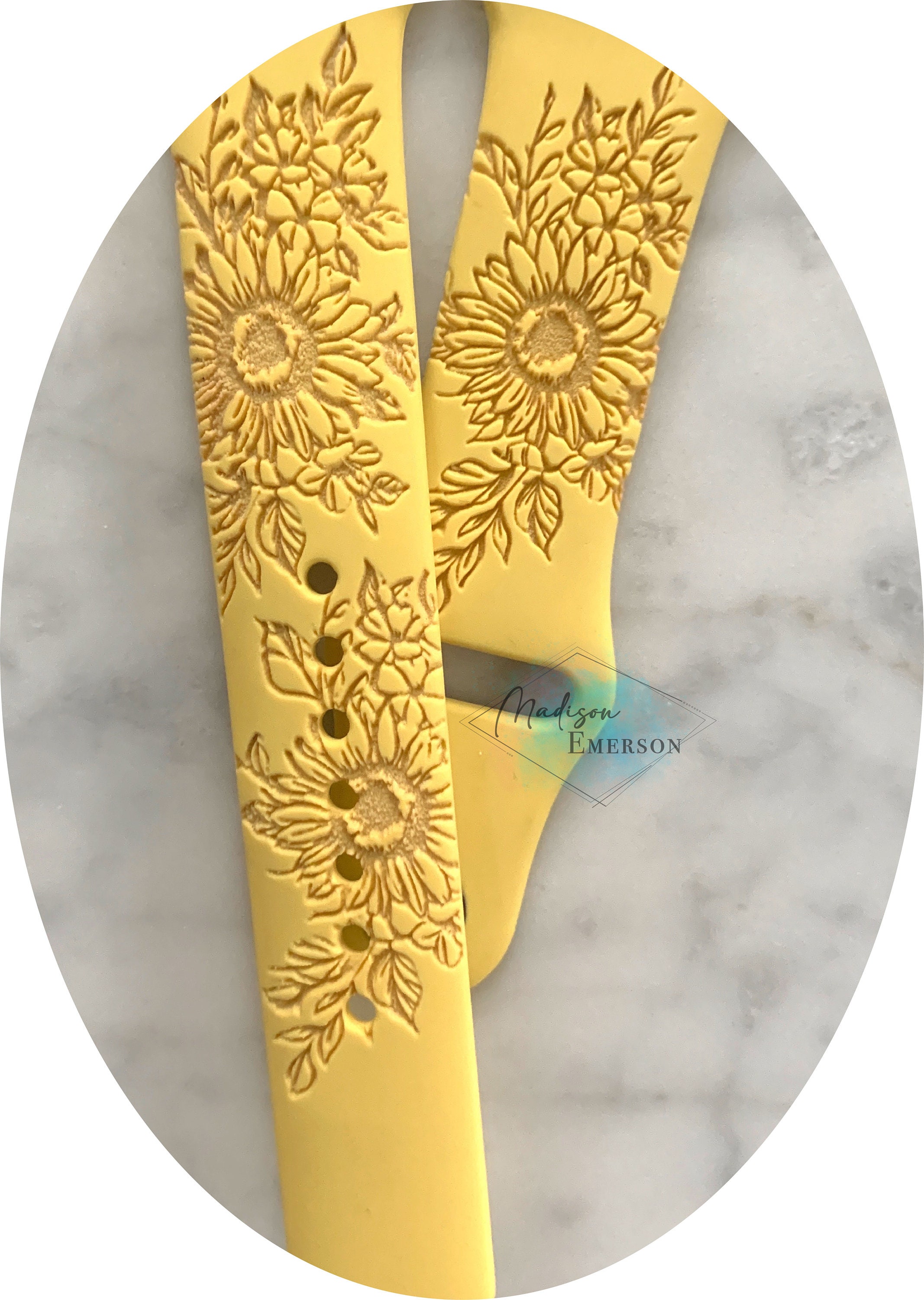 Laser Carved Embossed Brocade Sunflower Silicone Strap (Watch not Included) main image 0