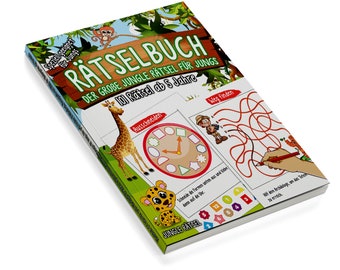 Puzzle book from 5 years: The big jungle puzzle for boys, Logical thinking and preschool exercises for boys, 101 games, Colorful A4 puzzle book