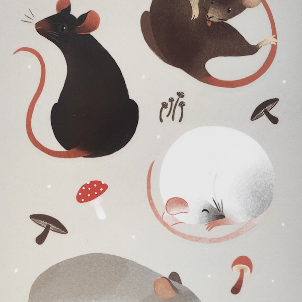 Rats and mushrooms • vinyl stickers sheet •  waterproof stickers