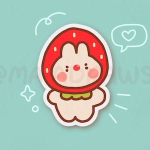 Strawberry Bunny Stickers cute kawaii vinyl bunny stickers image 1