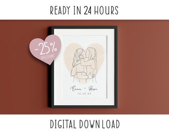 Custom Digital Portrait: Couple & Family Line Art - Minimalist Drawing from Photo, Faceless Valentine's Gift Under 20