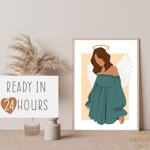 Ritratto commemorativo senza volto, Ritratto di angelo, Ritratto di perdita familiare, Idea regalo personalizzata, Digitale senza volto, Regalo per aborto spontaneo, Ritratto con Gesù