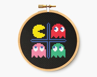 Pac Man - Cross Stitch Pattern - Retro Game Embroidery Chart - Digital PDF