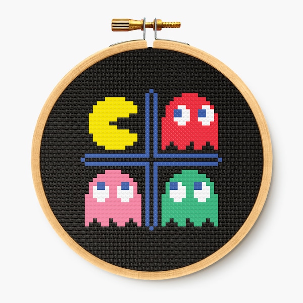 Pac Man - Cross Stitch Pattern - Retro Game Embroidery Chart - Digital PDF