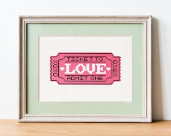 Ticket To Love - Cross Stitch Pattern - Funny Embroidery Chart - Digital PDF