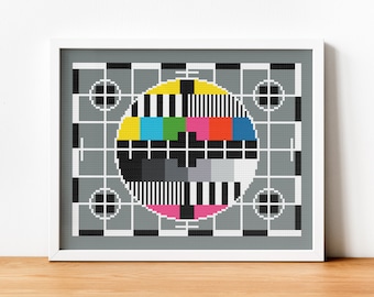 No Signal - Cross Stitch Pattern - Retro TV Screen Embroidery Chart - Digital PDF