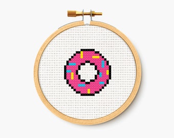 Donut - Mini Cross Stitch Pattern - Cute Embroidery Chart - Digital PDF