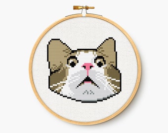Scared Cat Meme - Cross Stitch Pattern - Funny Embroidery Chart - Digital PDF