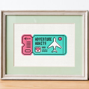 Adventure Awaits Ticket - Kreuzstichmuster - Inspirational Stickmuster - Digitales PDF