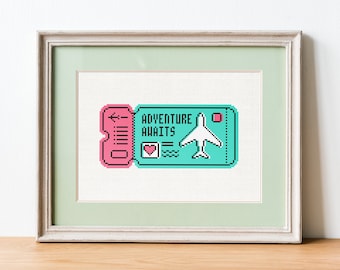 Adventure Awaits Ticket - Cross Stitch Pattern - Inspirational Embroidery Chart - Digital PDF