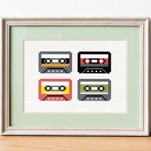 Retro Cassettes - Kruissteekpatroon - Mix Tape Borduurschema - Digitale PDF