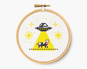 Alien Abduction - Cross Stitch Pattern - X Files Embroidery Chart - Digital PDF