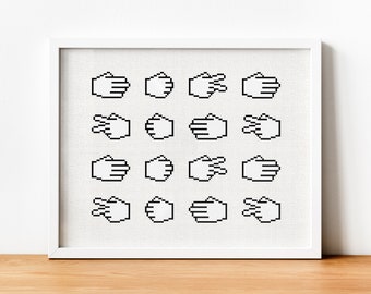 Rock Paper Scissors - Ro Sham Bo Cross Stitch Pattern - Retro Hand Embroidery Chart - Digital PDF