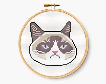 Grumpy Cat Meme - Cross Stitch Pattern - Funny Embroidery Chart - Smudge - Digital PDF