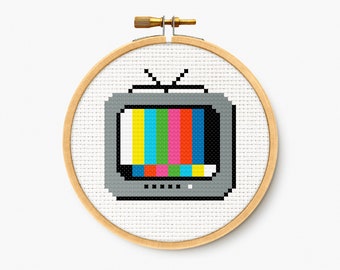 Retro TV Cross Stitch Pattern: Easy Embroidery (Digital PDF)