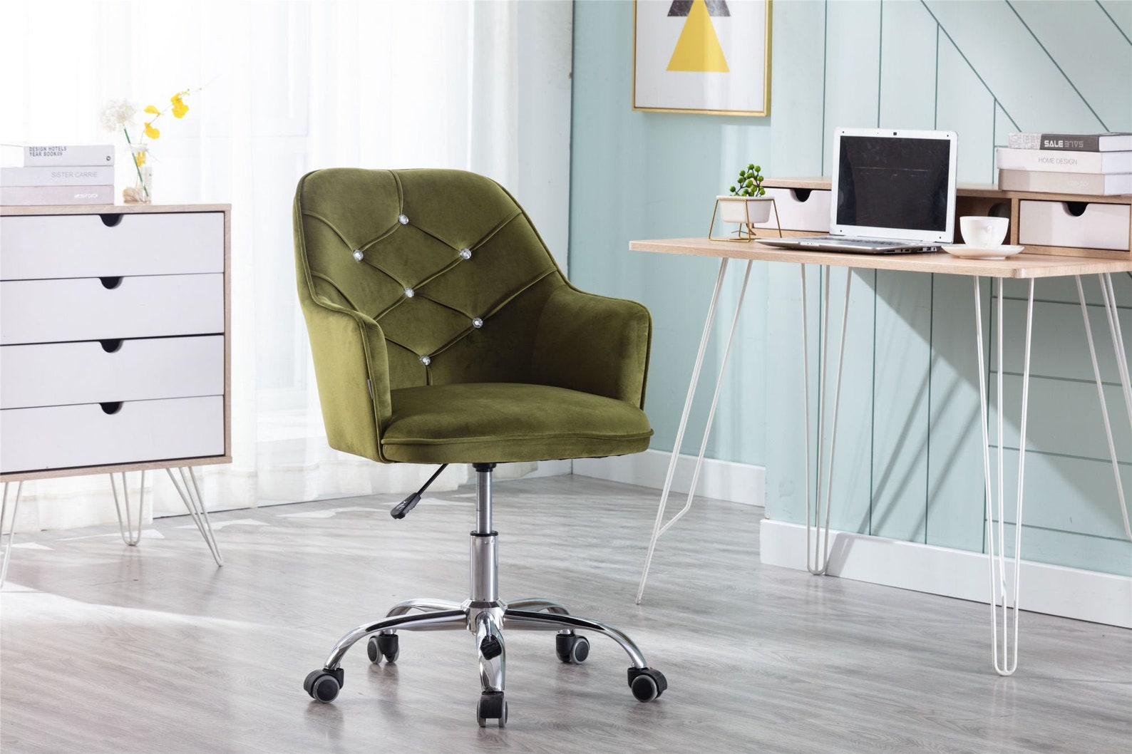 Green Velvet Office Chair Swivel Shell Office Chair Desk Chair Etsy