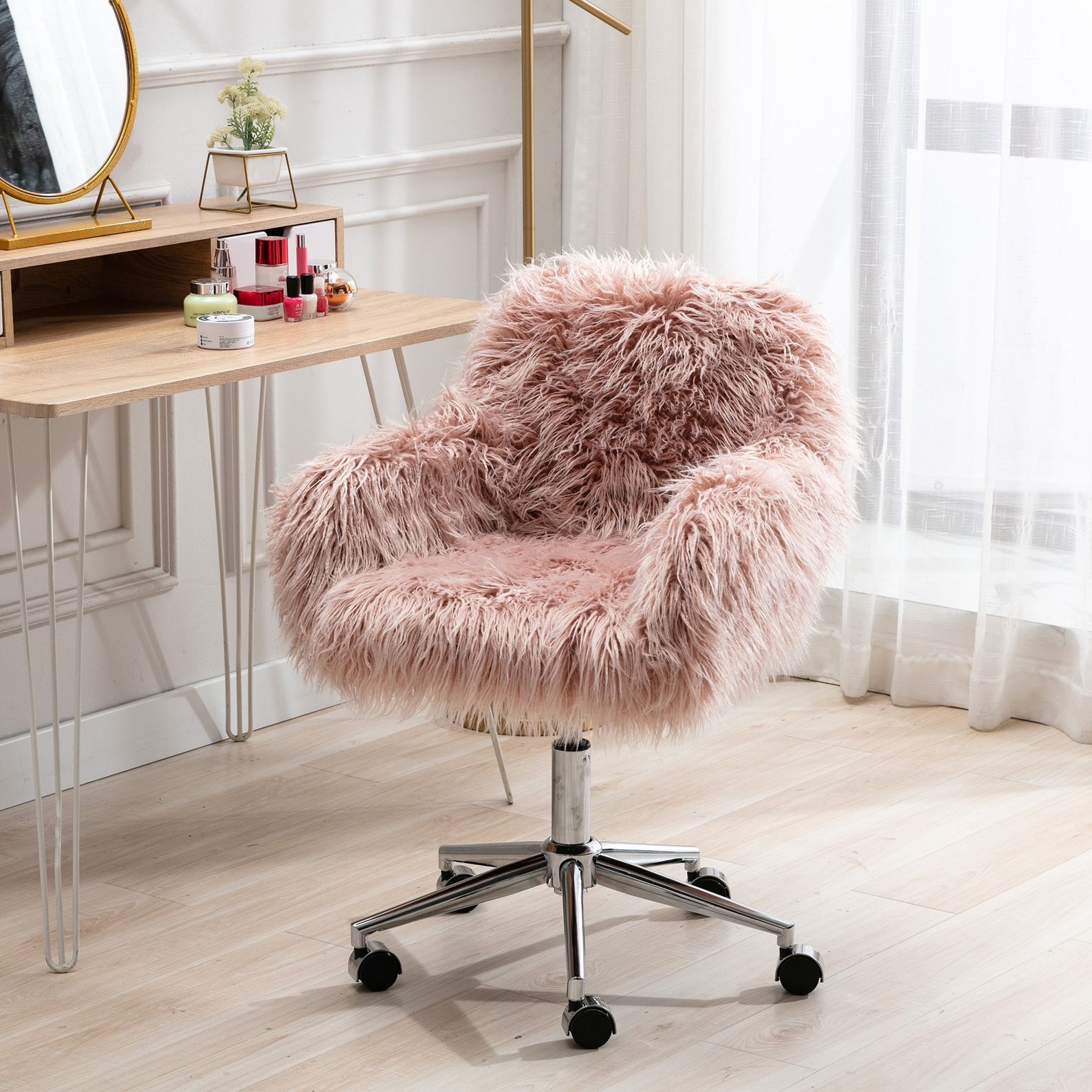 Stylish Pink Vanity Chair with Wheels Vanity Office Chair Etsy