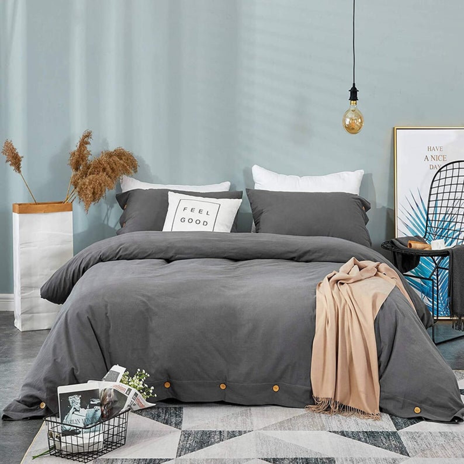 Bohemian Dark Grey Duvet Cover 100 Pure Cotton Duvet Cover Etsy