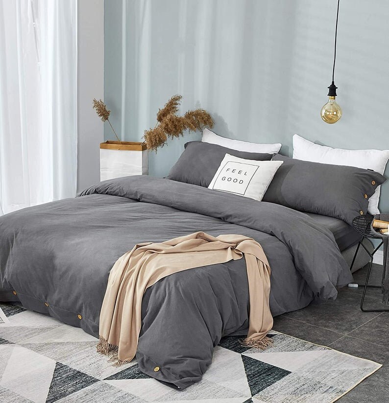 Bohemian Dark Grey Duvet Cover 100 Pure Cotton Duvet Cover Etsy UK