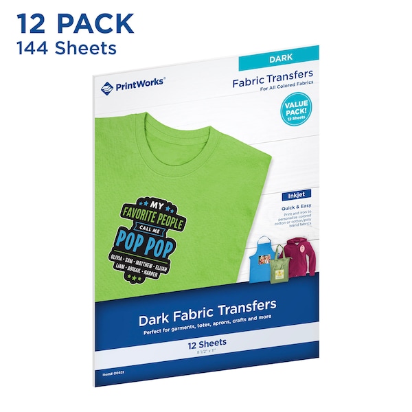 Printworks Dark Fabric Transfers, for All Colored Fabrics, Inkjet Compatible, 8.5" x 11"