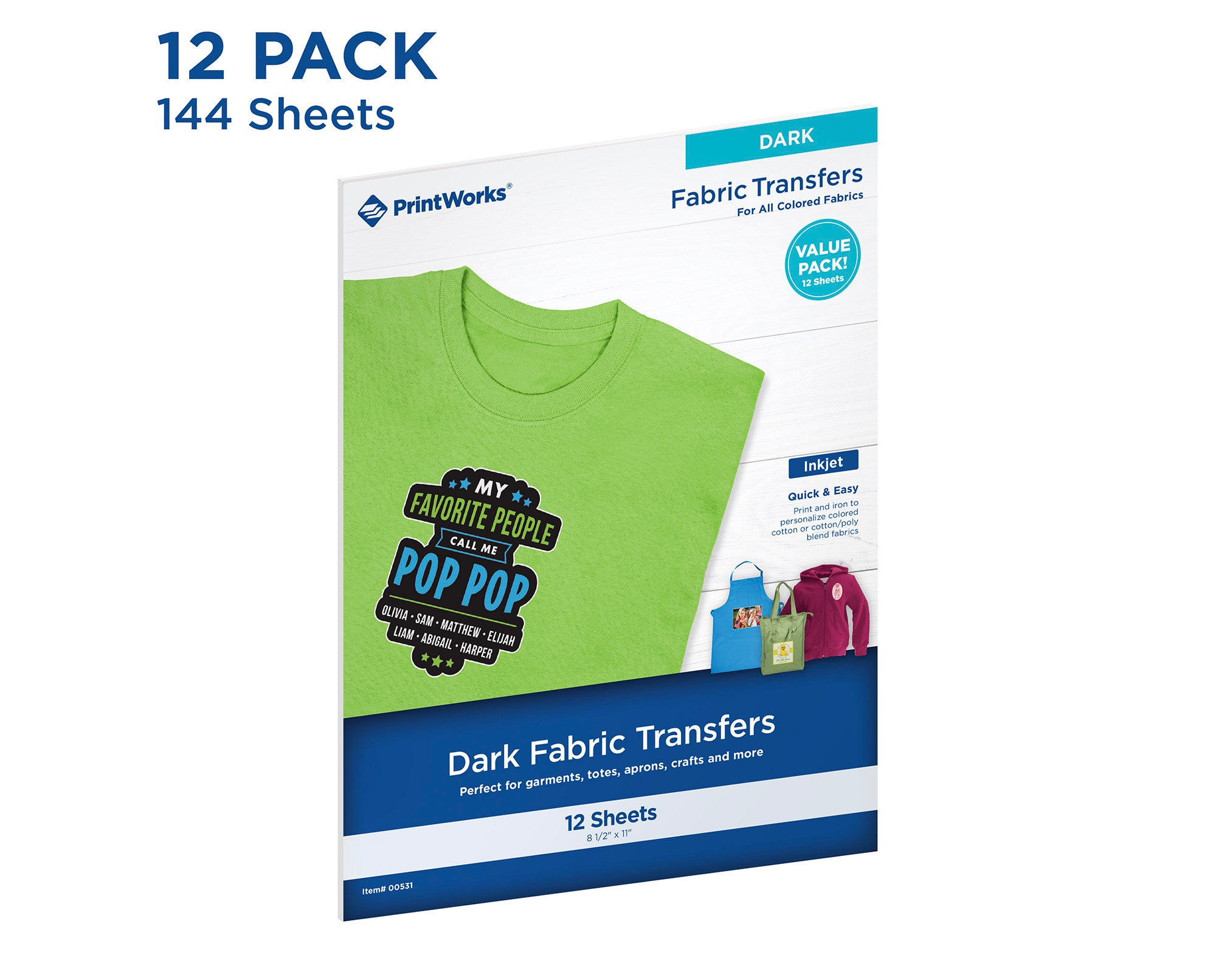 Printworks Dark Fabric Transfers, for All Colored Fabrics, Inkjet  Compatible, 8.5 X 11 