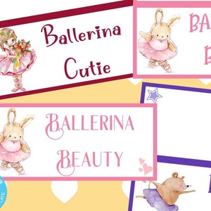 BEAUTIFUL BALLERINA Treat Toppers-3 styles-3 sizes-ballerina mice-cute girl ballet dancer-dancing star mice-editable text-digital-printable