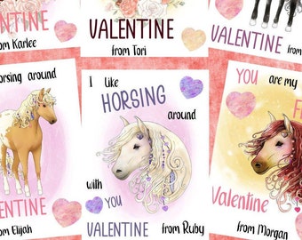 6 MAGICAL HORSE VALENTINE card templates-Horse valentine cards-Valentine’s Day card for kids-editable valentine-digital or printable-horses