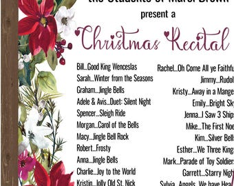 CHRISTMAS RECITAL PACKAGE-Program-Invitation-comment card-Pretty Poinsettia-editable text-personalize-piano recital-music studio
