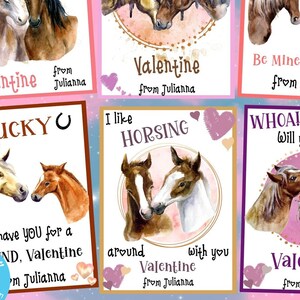 HORSE FRIEND VALENTINES-6 Beautiful horses featured in watercolor settings-Editable text-Pretty horses-Cute horses-print 6 or use digitally