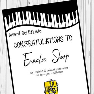 Music-Piano Award Certificate Template-Personalize for each student-Editable and printable-great recognition for students from teachers