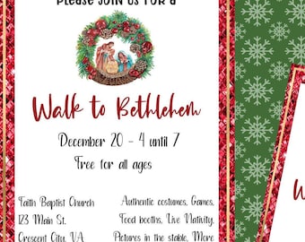 CHRISTMAS WALK to BETHLEHEM flyer-invitation-get the word out for your event-editable text-printable-digital or both-church flyer-nativity