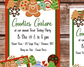 Christmas Party Invitation & Thank You Postcard: Cookie Border (Printable Template)