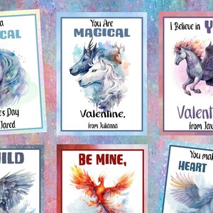 6 MAGICAL-MYSTICAL-CREATURE Valentine Templates with editable text-for a girl or boy or anyone-digital-printable-school party-valentine card