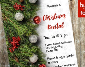 CHRISTMAS RECITAL INVITATION-or any Christmas event-personalize by changing text-Templett-music recital-Christmas invitation-editable text