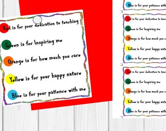 TEACHER APPRECIATION gift tag-Cute M&M theme-for a teacher you appreciate-instant download-Thank your teacher at the end of the year