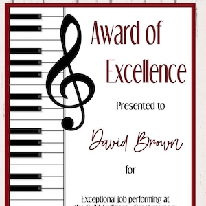 Music-Piano Award Certificate Template-Personalize for each student-Editable and printable-great recognition for students from teachers