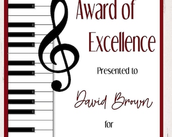 Music-Piano Award Certificate Template-Personalize for each student-Editable and printable-great recognition for students from teachers