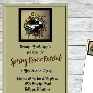 PIANO RECITAL INVITATION Template With Free Comment Card - Etsy
