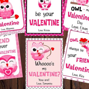 6 CUTE PINK OWL Valentine Templates-all editable, printable or digital-text, mail or hand deliver-perfect for class party, home or family