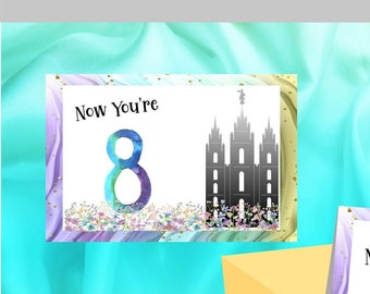 Salt Lake Temple Baptism Card: Watercolor Number 8 - Editable and Printable Template