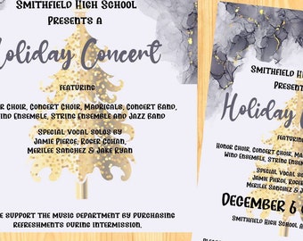 CHRISTMAS CONCERT with Elegant Gray-Gold background-flyer-invitation-editable text-printable and digital-Gold Christmas tree-DIY invitation