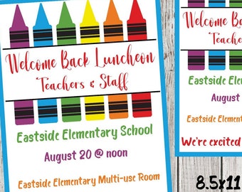 SCHOOL WELCOME BACK luncheon invitation & flyer template-all text editable on this crayon themed invite-printable, attach to text-email-fb