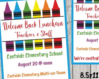 SCHOOL WELCOME BACK luncheon invitation & flyer template-any school event-editable text-crayon theme-printable, attach to text-email-fb