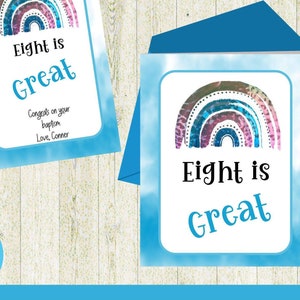 LDS Baptism-birthday card Templates-Shimmery pink-purple rainbow-editable text-printable template-e-card-boy card-girl card-Eight is great