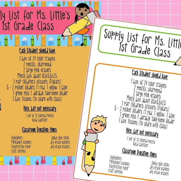 Classroom Supply list template for start of school year-editable to personalize for your class-hand out early for students-class supplies