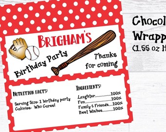 Baseball Birthday Chocolate Wrapper & Treat Topper (Digital Download)