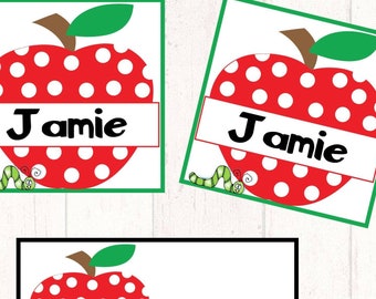 Apple Name Tag Template: Editable School Desk Labels (Digital Download)